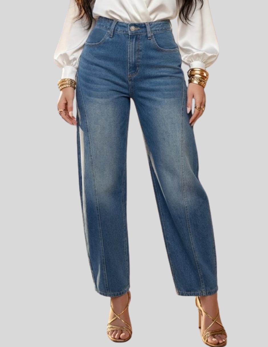 Pantalón regular eans barrel leg para mujer tiro alto mezclilla premium amplio para mujer Pantalón regular eans barrel leg para mujer tiro alto mezclilla premium amplio para mujer