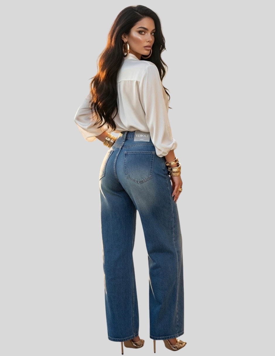 Pantalón regular eans barrel leg para mujer tiro alto mezclilla premium amplio para mujer 7