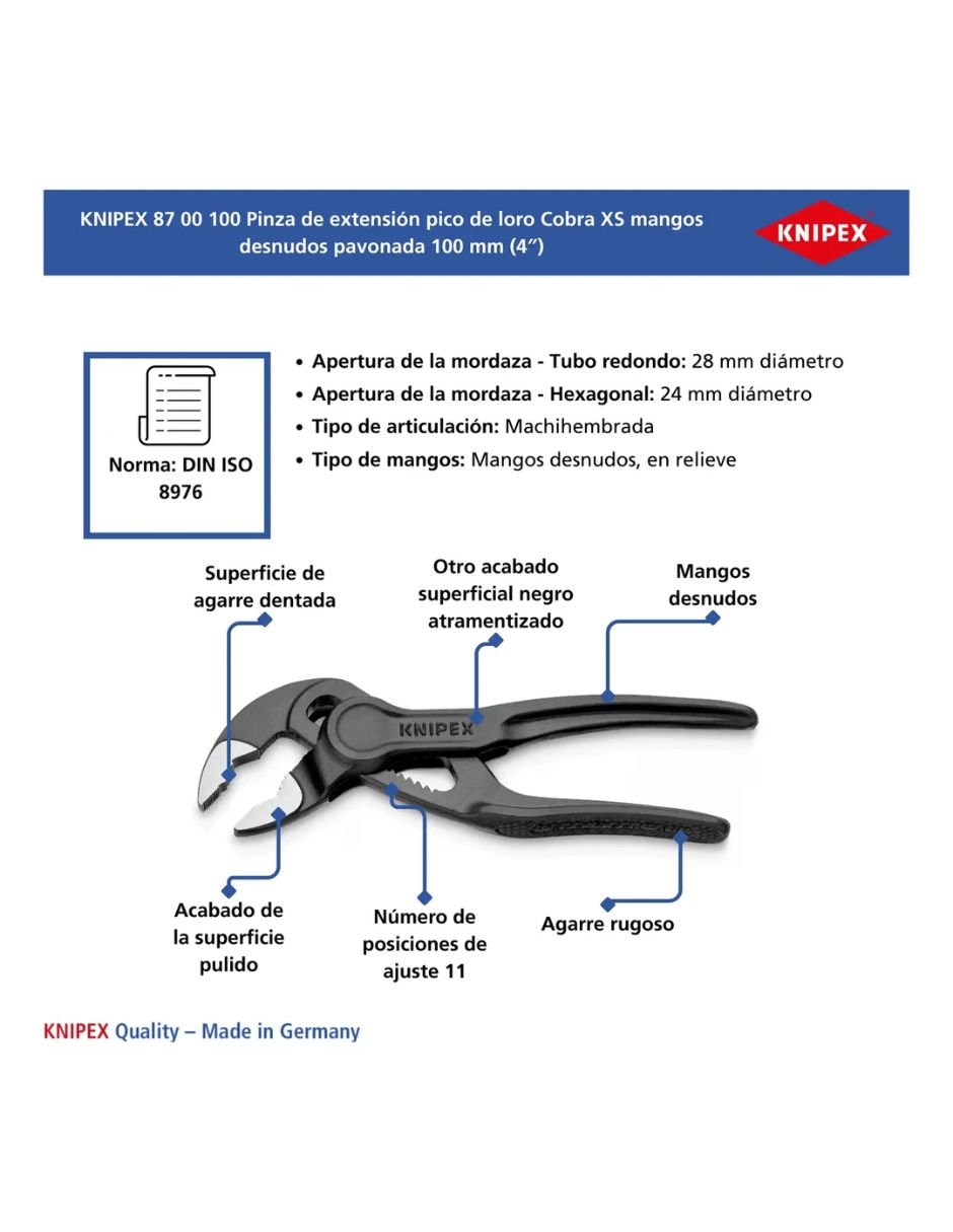 Pinza de extensión Knipex Cobra 87 00 100 BK