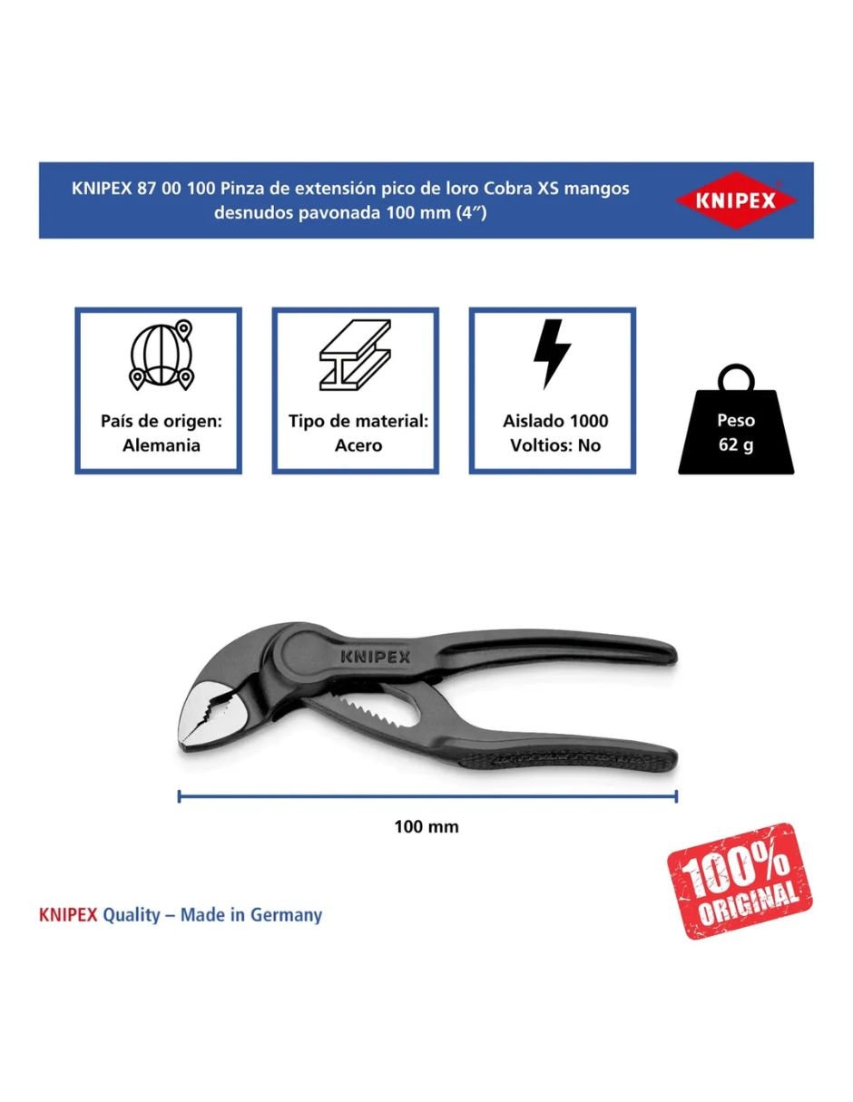 Pinza de extensión Knipex Cobra 87 00 100 BK