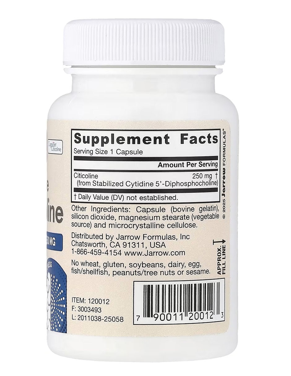 Citicolina CDP Colina 250 mg Jarrow con citicolina 60 cápsulas