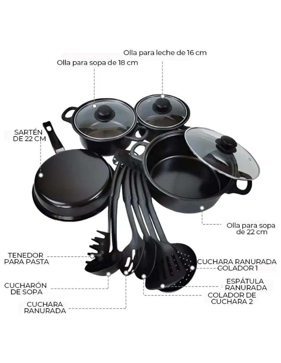 Batería de cocina antiadherente convencional 13 piezas 4