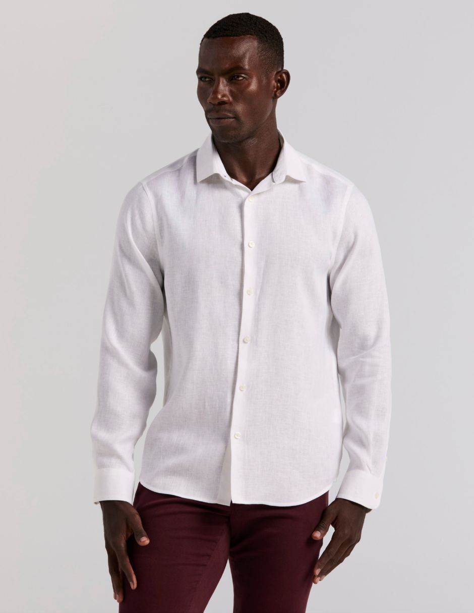 Camisa casual perry ellis de lino manga larga para hombre