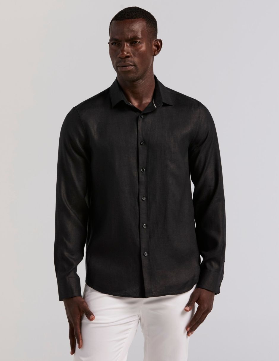 Camisa casual perry ellis de lino manga larga para hombre