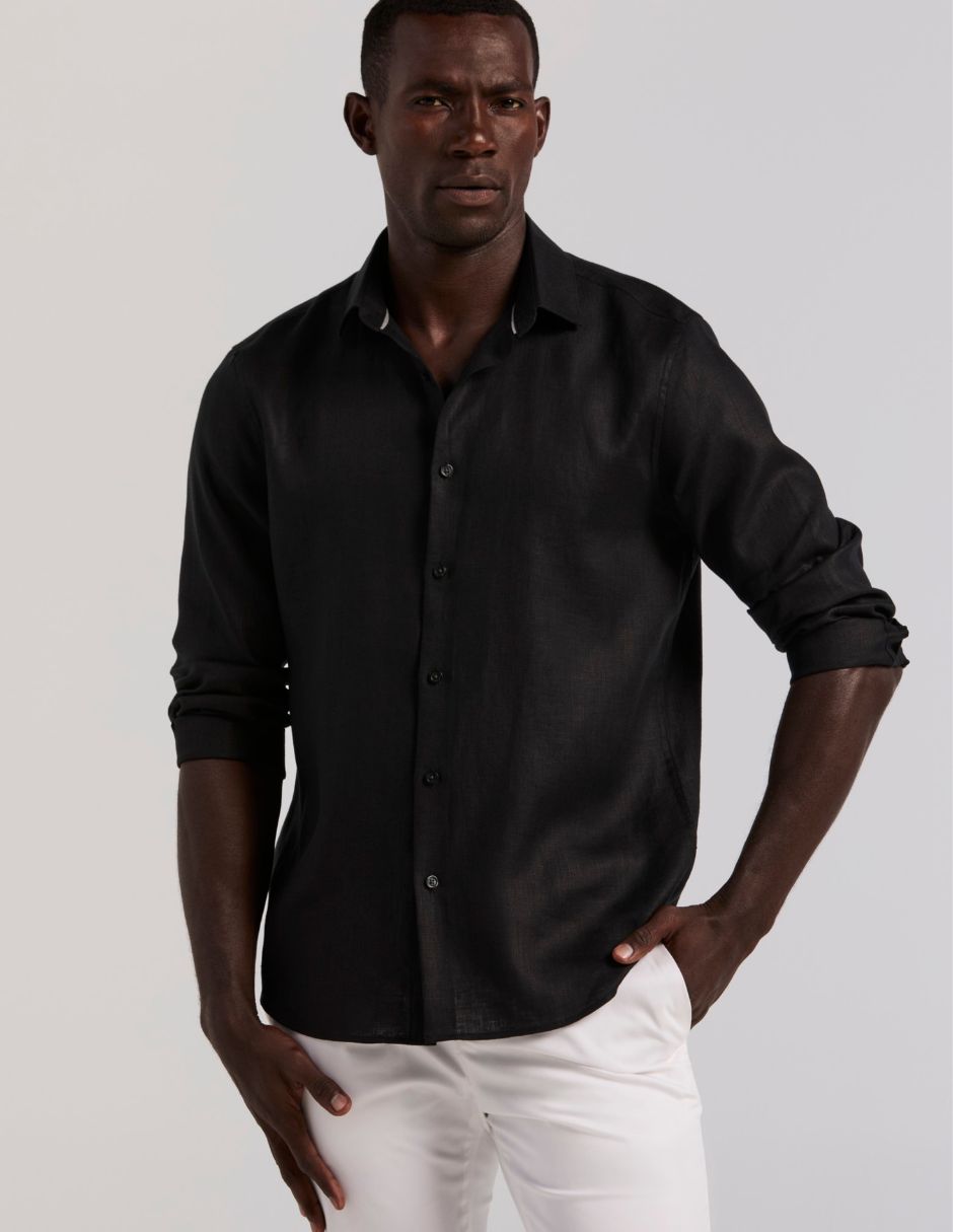 Camisa casual perry ellis de lino manga larga para hombre