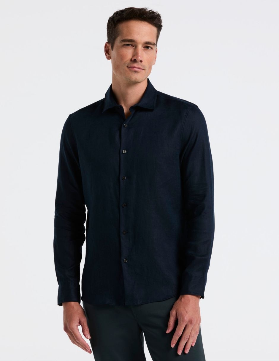 Camisa casual perry ellis de lino manga larga para hombre
