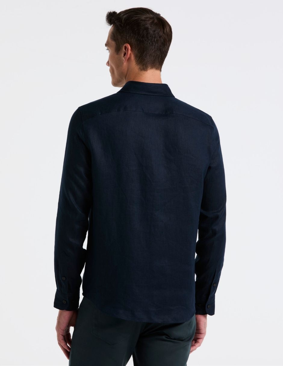 Camisa casual perry ellis de lino manga larga para hombre