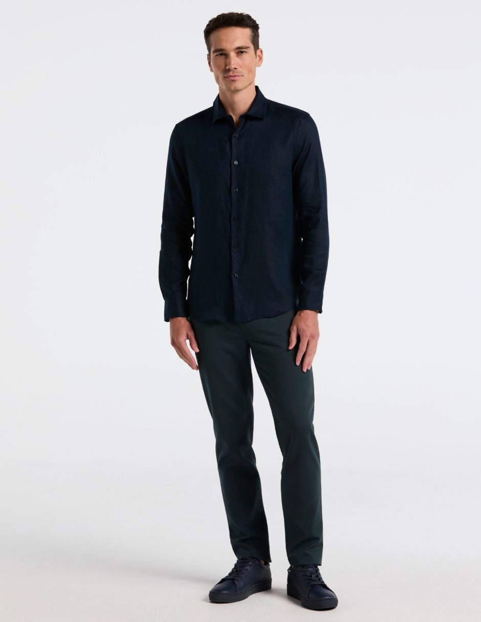 Camisa casual perry ellis de lino manga larga para hombre