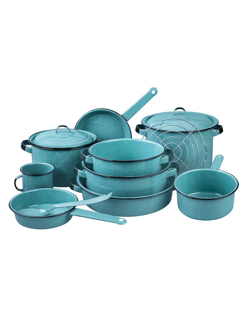 Batería de cocina Joaquina Azul praga de Acero vitrificado antiadherente 9 piezas Batería de cocina Joaquina Azul praga de Acero vitrificado antiadherente 9 piezas