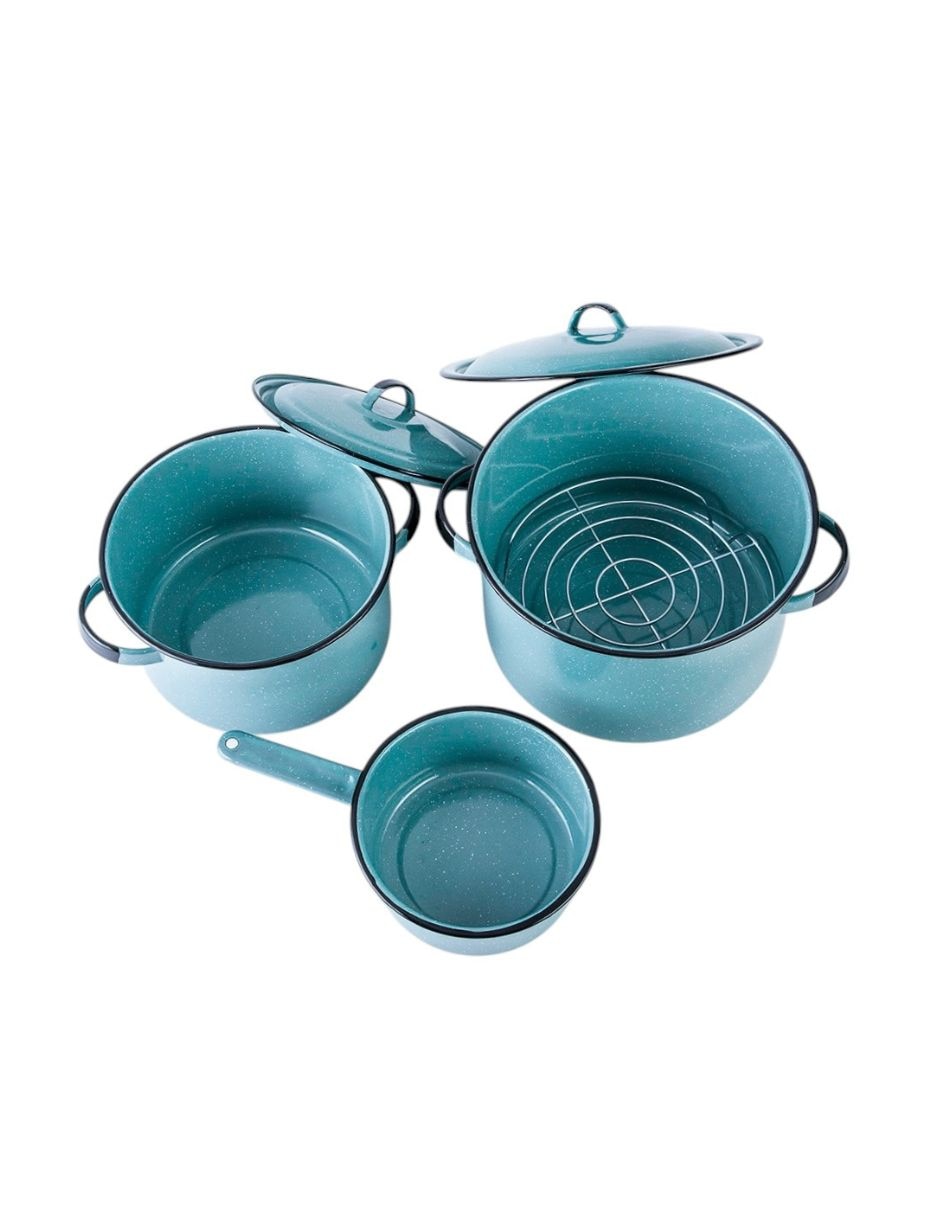 Batería de cocina Joaquina Azul praga de Acero vitrificado antiadherente 9 piezas 2