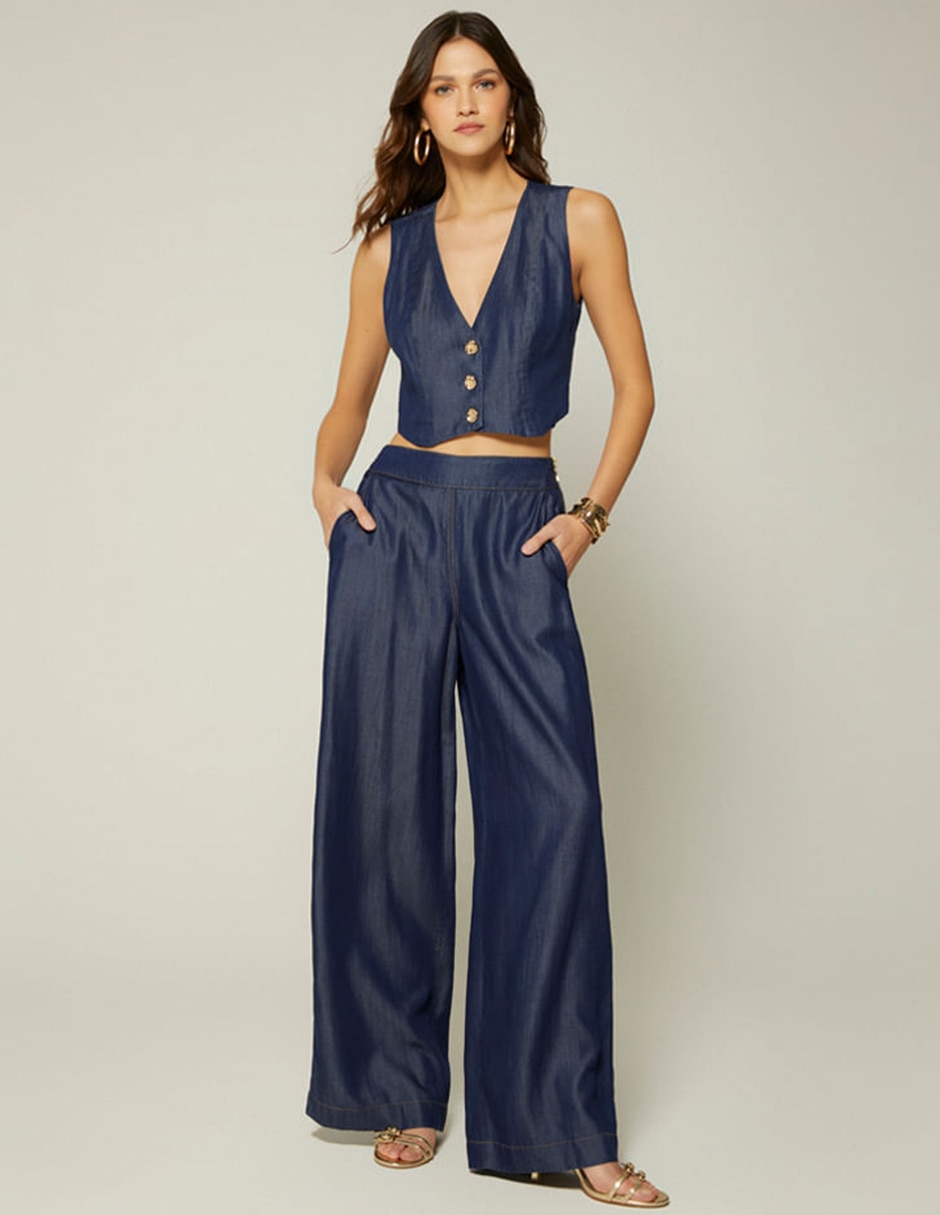 Jeans regular palazzo cintura alta benkei para mujer 5