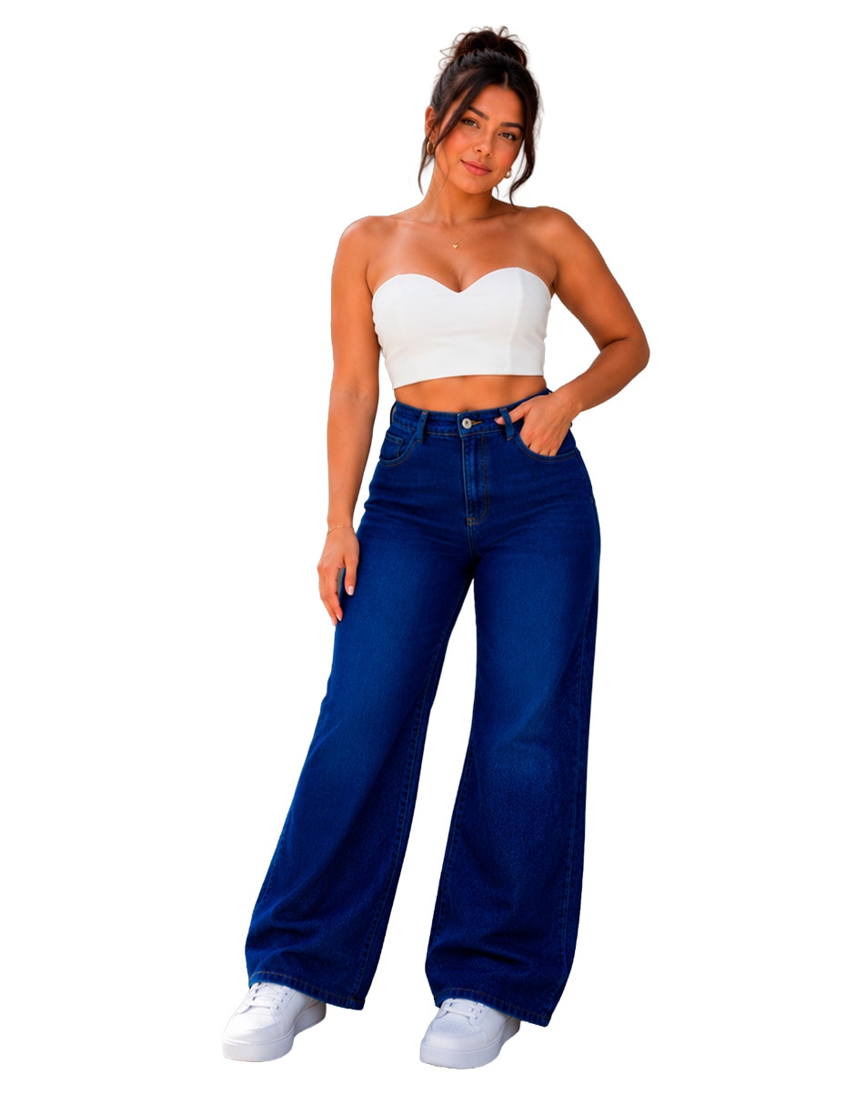 Jeans regular wide leg cintura alta fm sm mujer 4