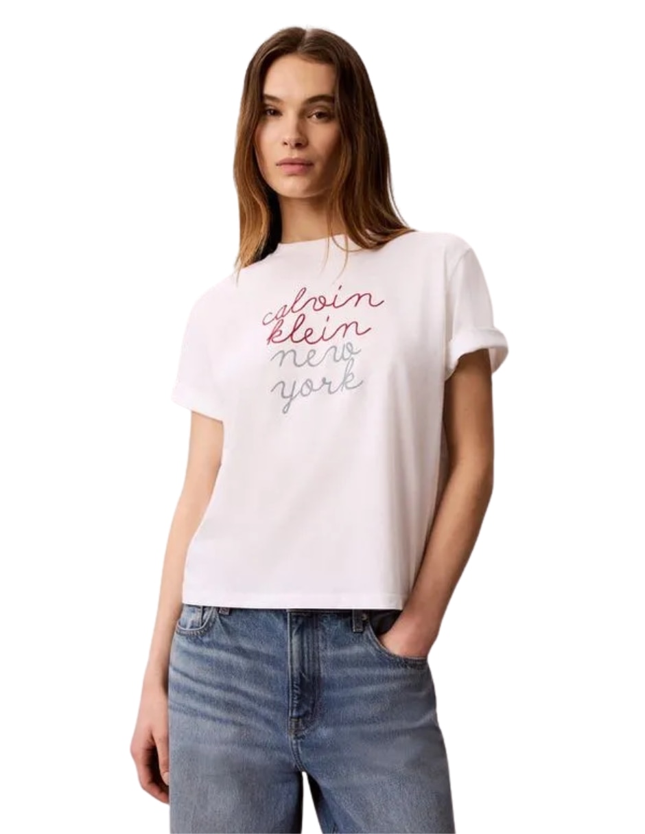 Playera manga corta cuello redondo mujer