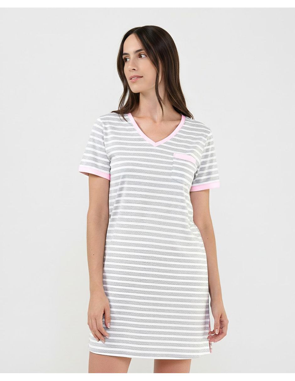 Camisón lohe estampado a rayas de algodón