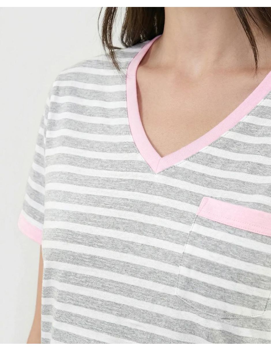 Camisón lohe estampado a rayas de algodón