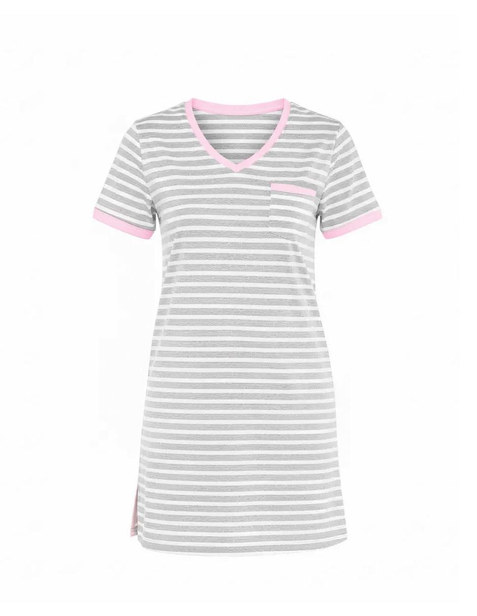 Camisón lohe estampado a rayas de algodón