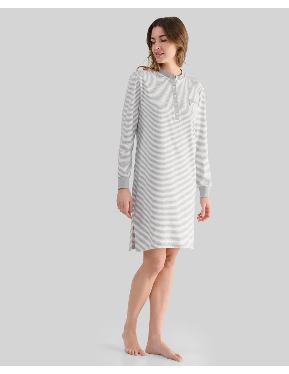 Camisón lohe estampado a rayas de algodón
