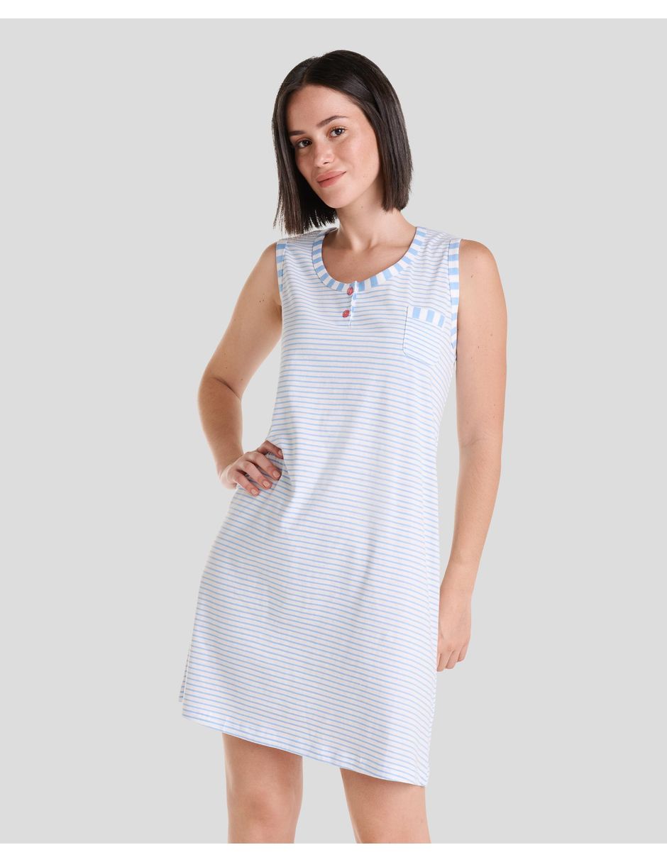 Camisón lohe estampado a rayas de algodón