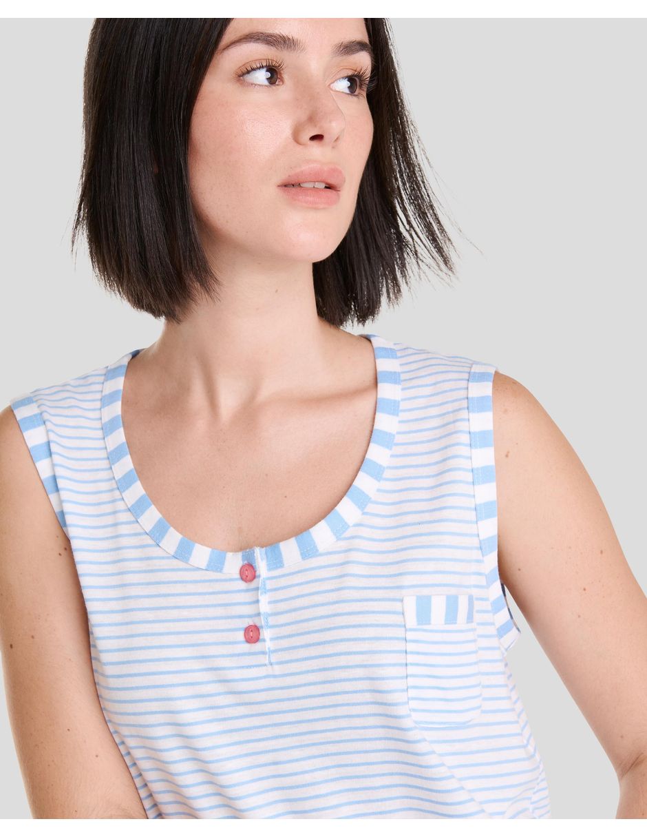 Camisón lohe estampado a rayas de algodón