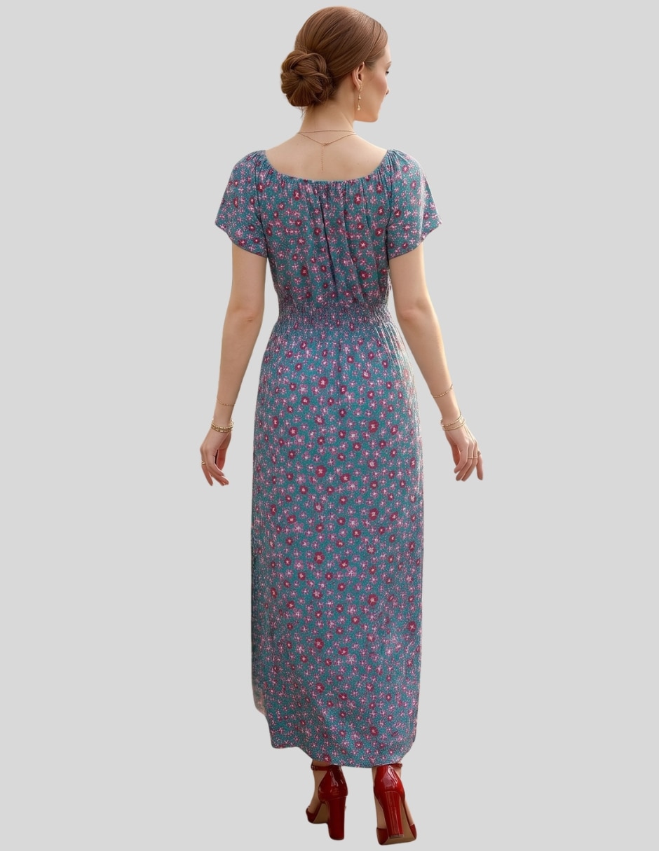 Vestido midi casual vestido midi floral mujer con short integrado | escote drapeado | cintura elástica unitalla para mujer 8