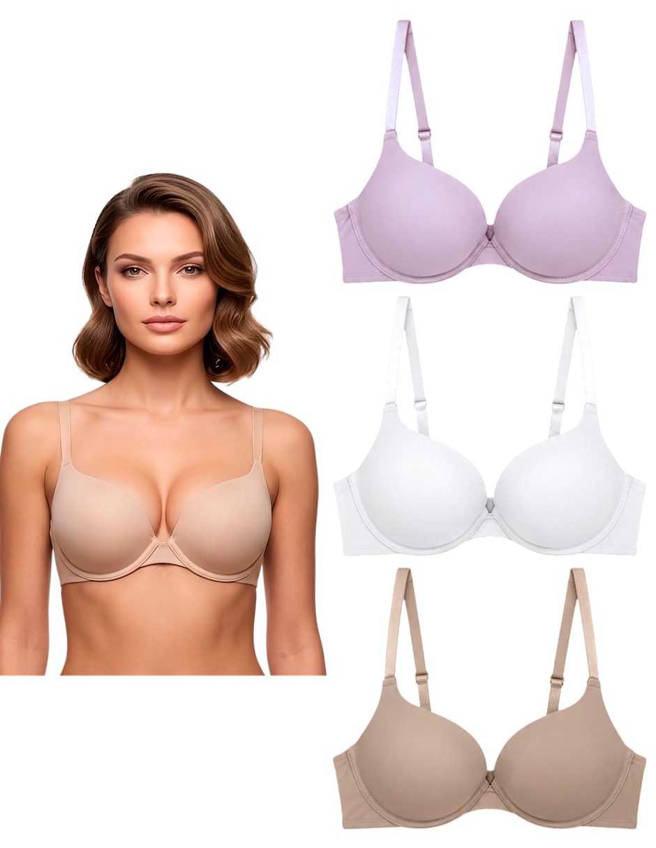 Set brassiere demi copa doble push up seamless para mujer Set brassiere demi copa doble push up seamless para mujer