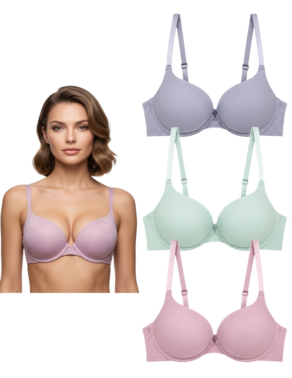 Set brassiere demi copa doble push up seamless para mujer Set brassiere demi copa doble push up seamless para mujer