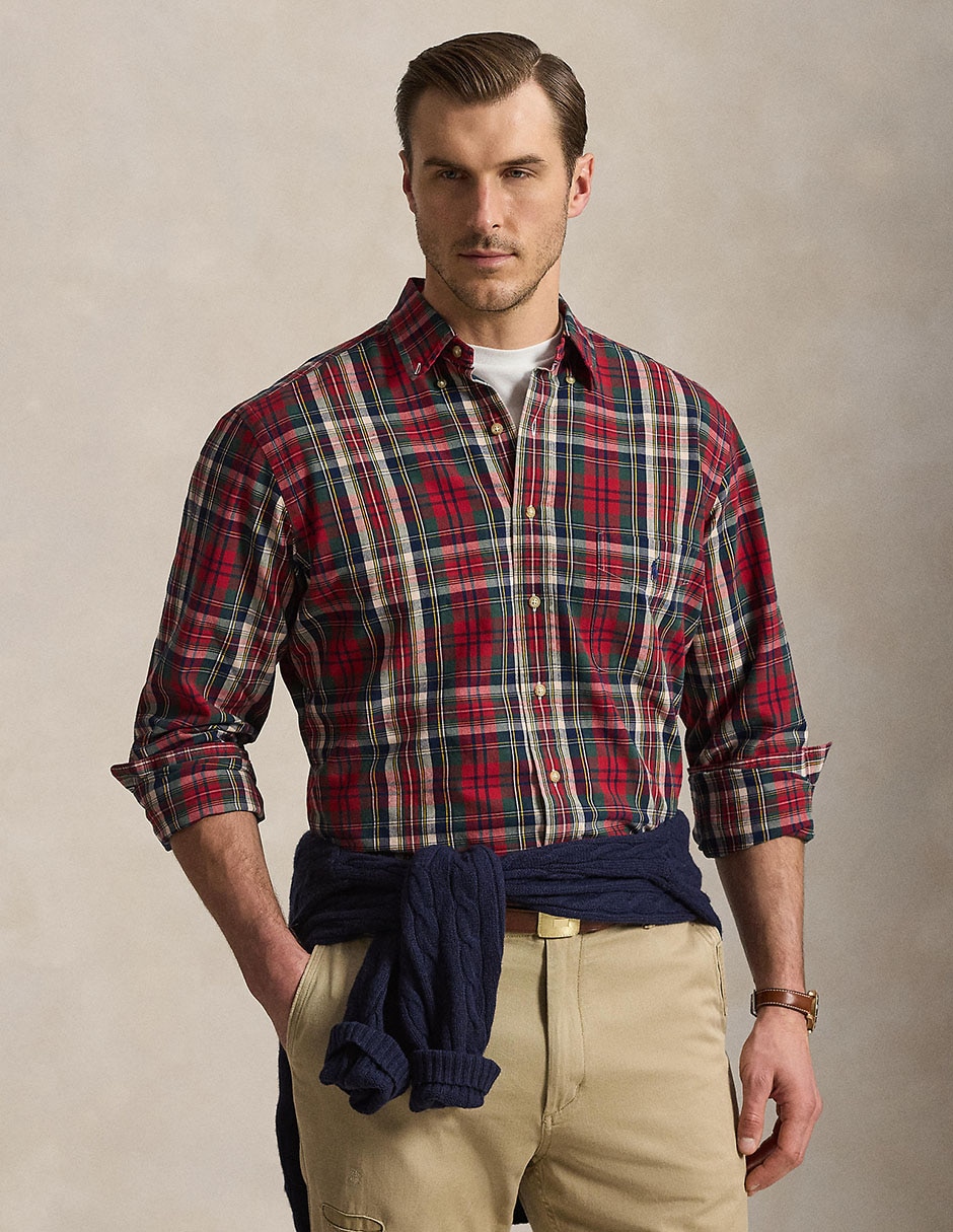 Camisa casual de algodón manga larga para hombre