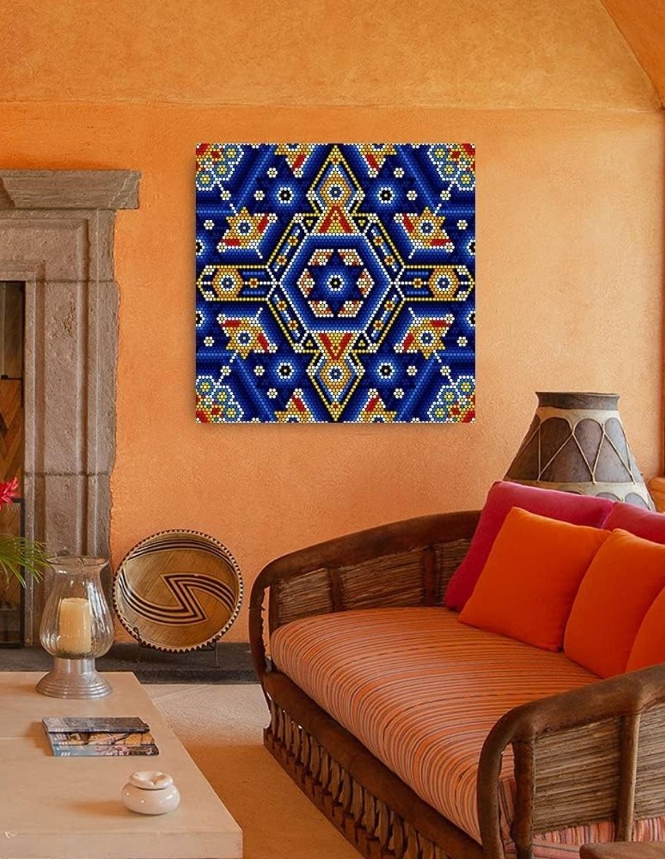 Cuadro Mandala Huichol Azul Real técnica impresión 2