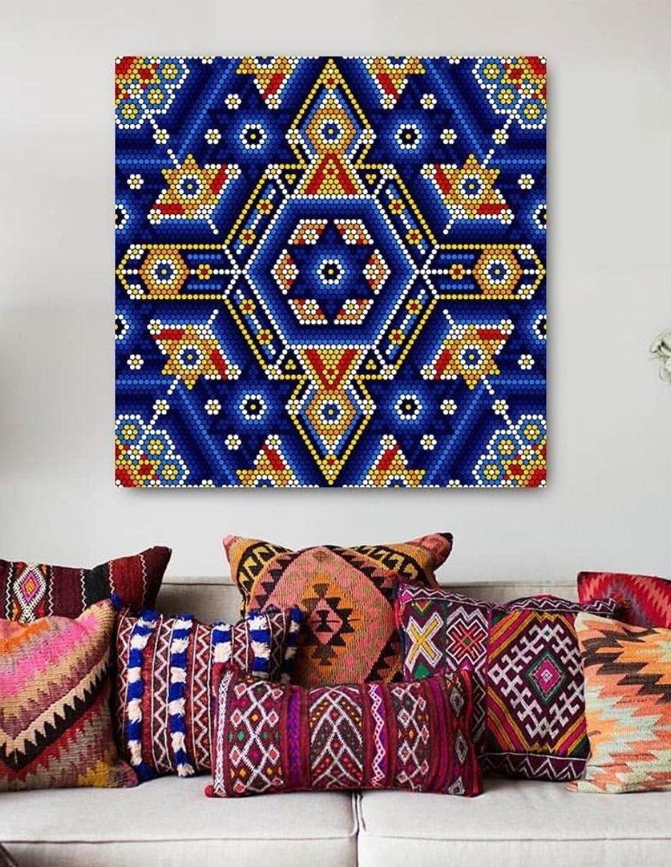 Cuadro Mandala Huichol Azul Real técnica impresión 3