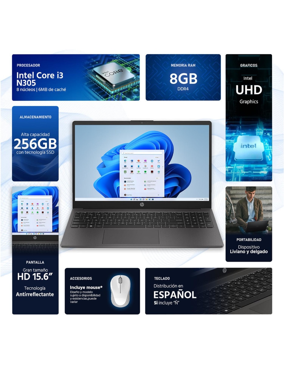 Laptop HP G10i38 B83U6AT-OB 15.6 pulgadas HD Intel Core i3 Intel UHD 8 GB RAM 256 GB SSD Reacondicionado