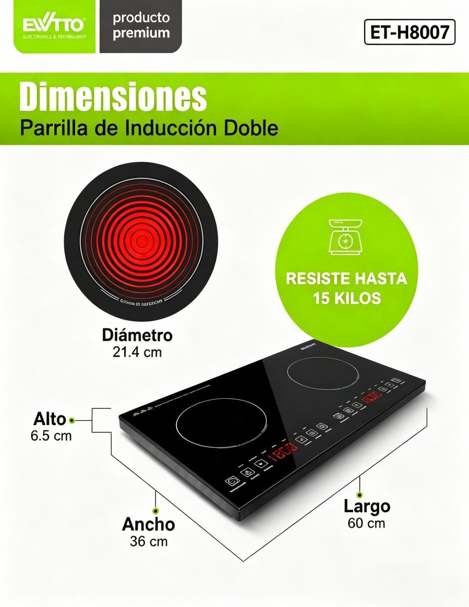 Parrilla de inducción Ewtto ET-H8007 de metal y vidrio