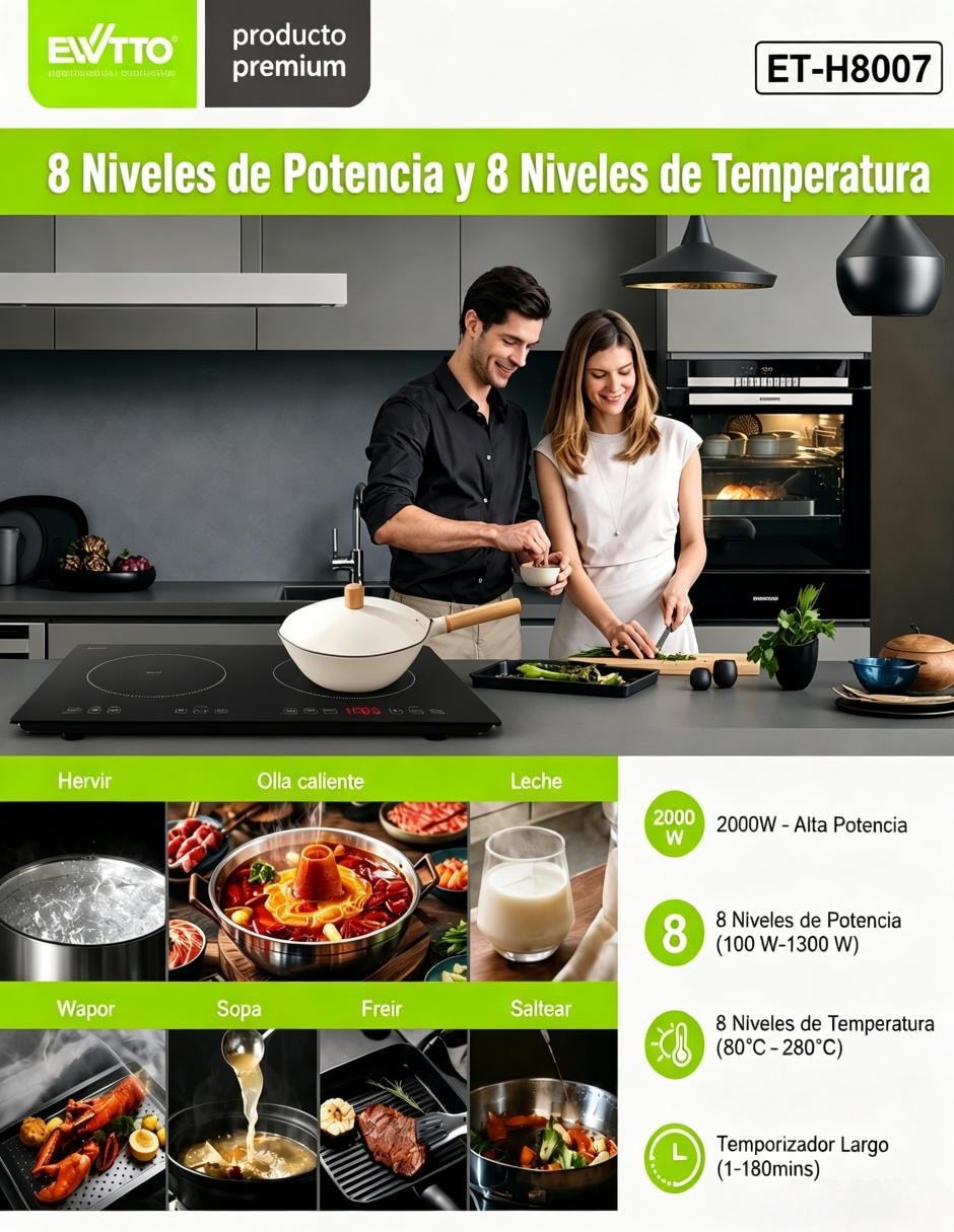 Parrilla de inducción Ewtto ET-H8007 de metal y vidrio