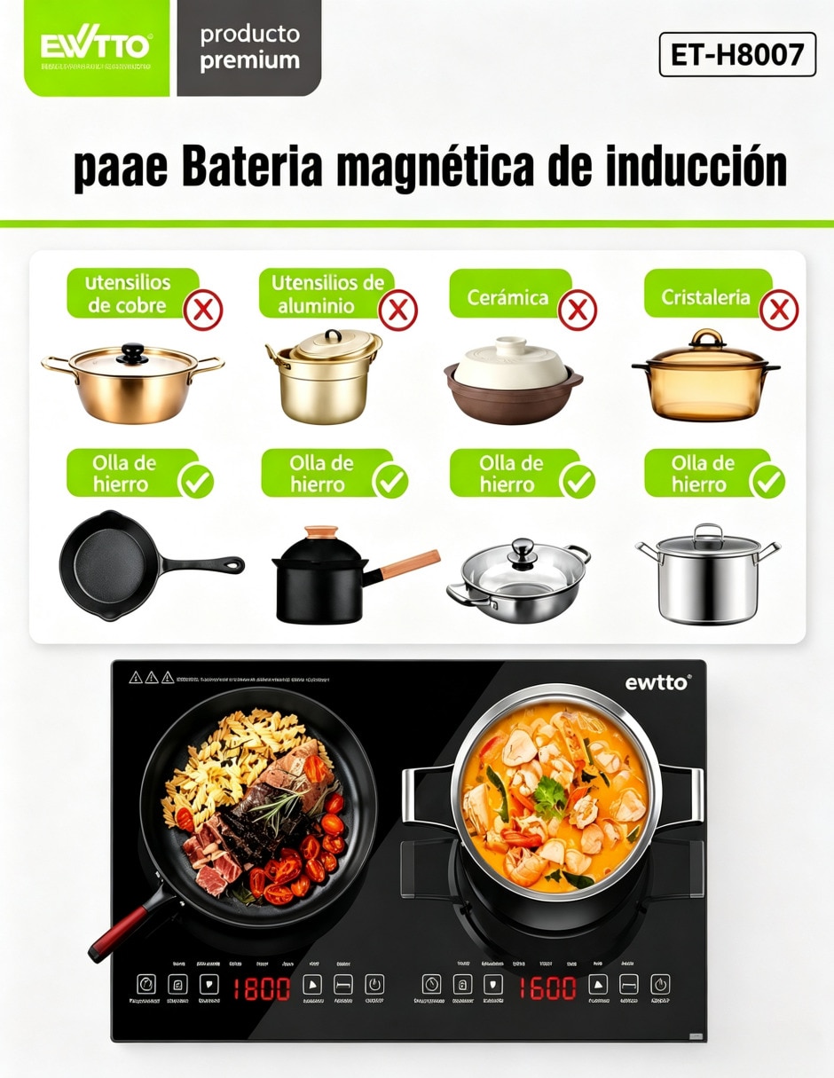 Parrilla de inducción Ewtto ET-H8007 de metal y vidrio