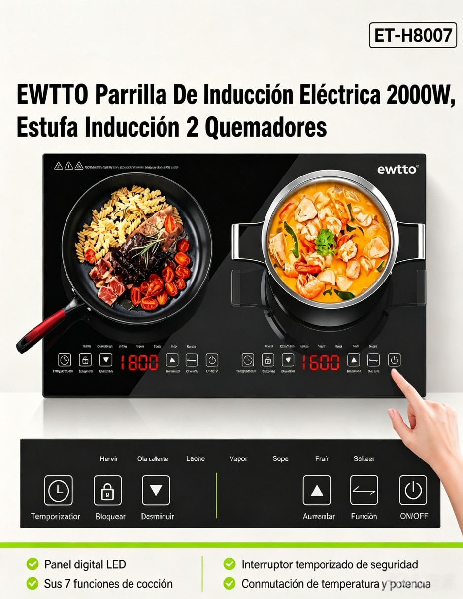 Parrilla de inducción Ewtto ET-H8007 de metal y vidrio