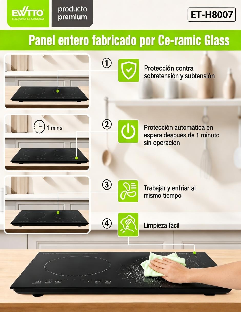 Parrilla de inducción Ewtto ET-H8007 de metal y vidrio