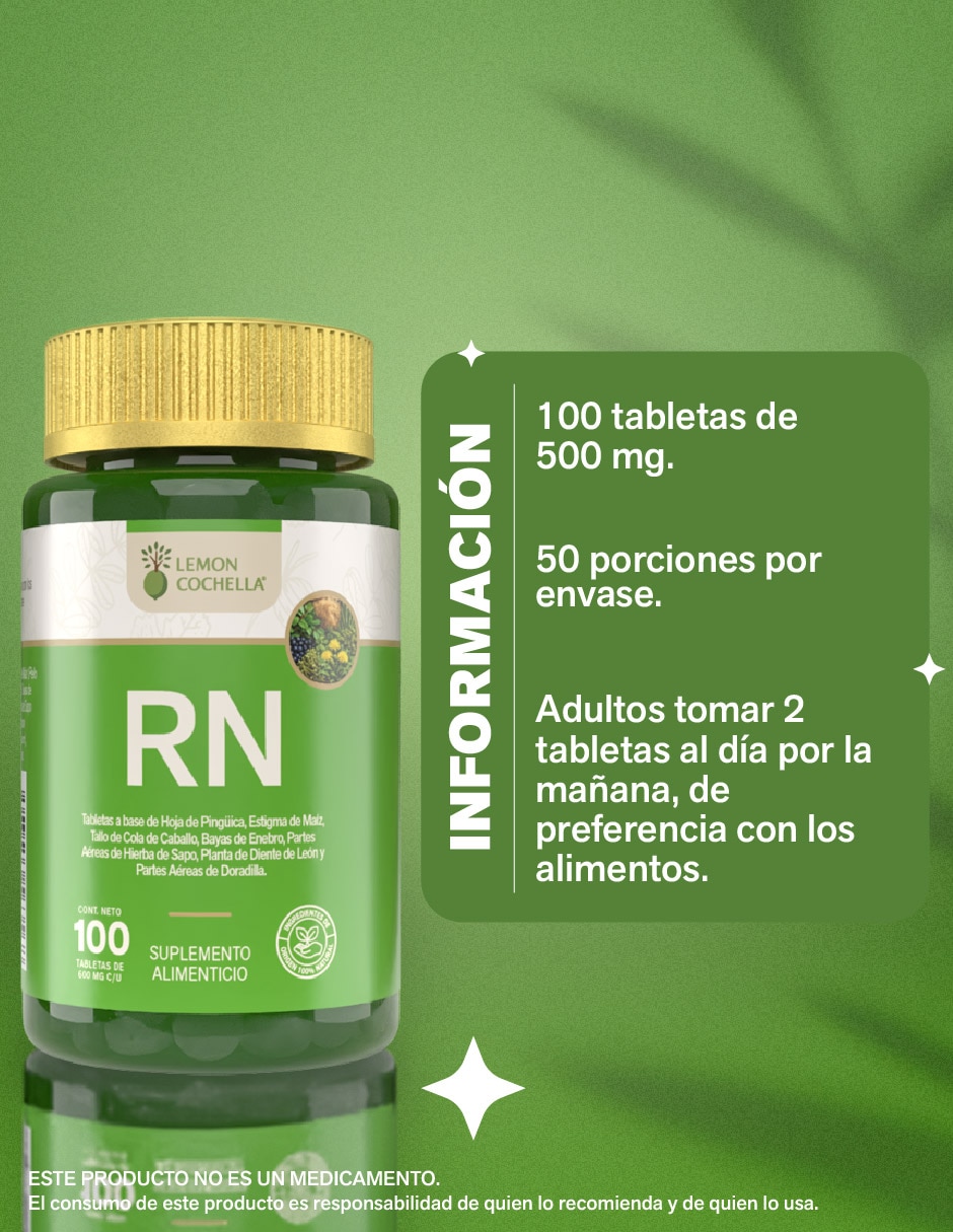 RN Rino Complex con Hoja de Pinguica, Estigma de Maíz, Cola de Caballo, Enebro, Diente de León y Doradilla de 100 tabletas 5