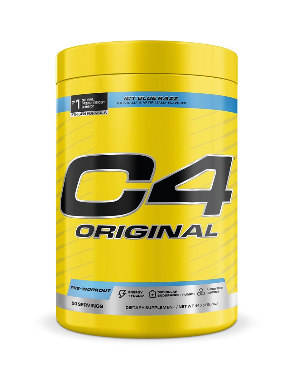 Suplementos alimenticios cellucor c4 original icy blue razz genérica con cafeína sabor frambuesa azul de 50 porciones