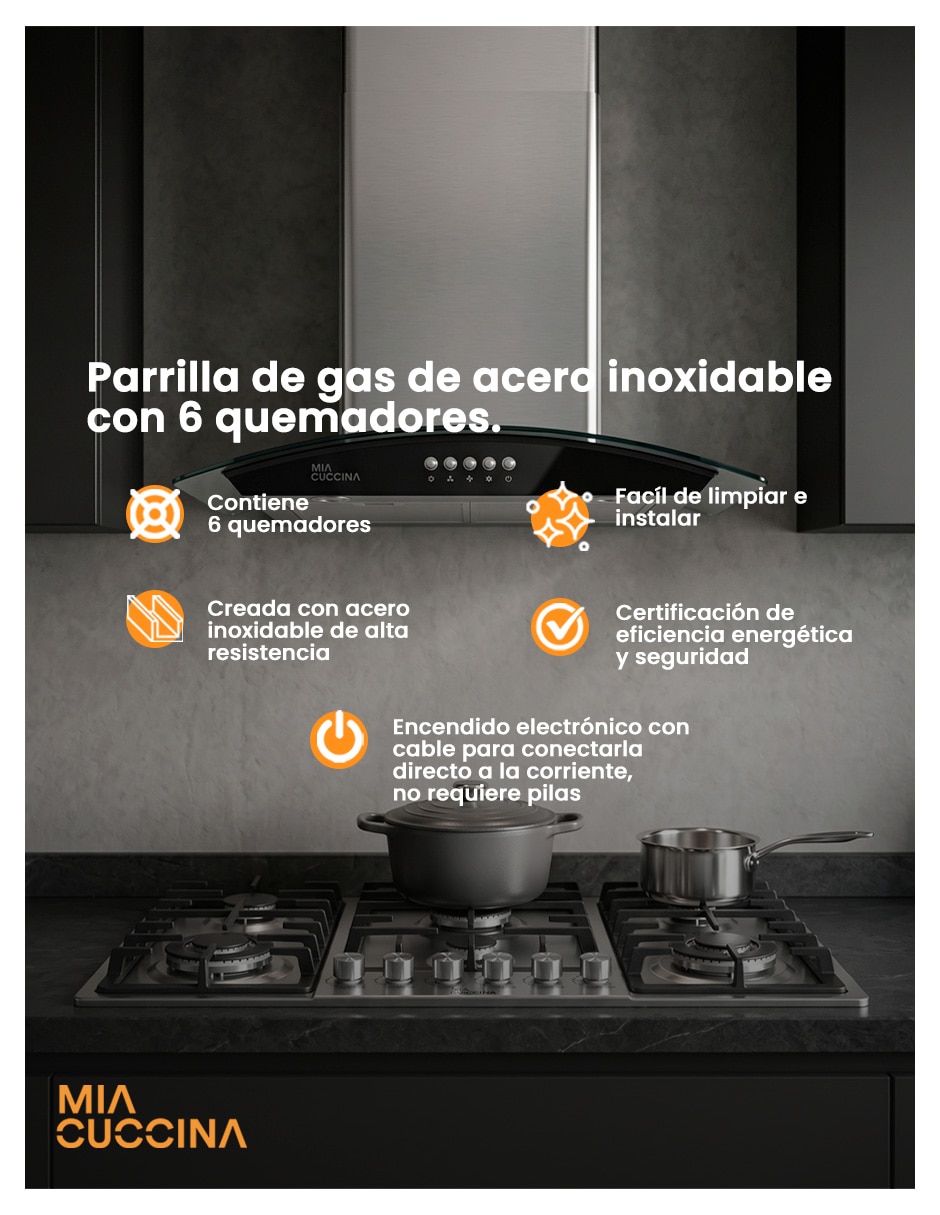 Parrilla a gas LP empotrable Mia Cuccina