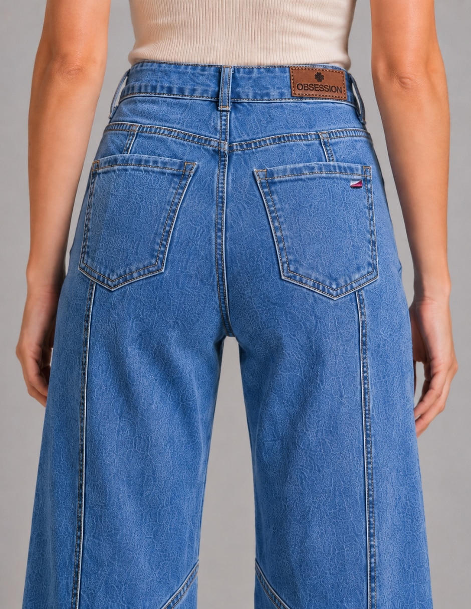 Jeans regular wide leg cintura alta para mujer 2