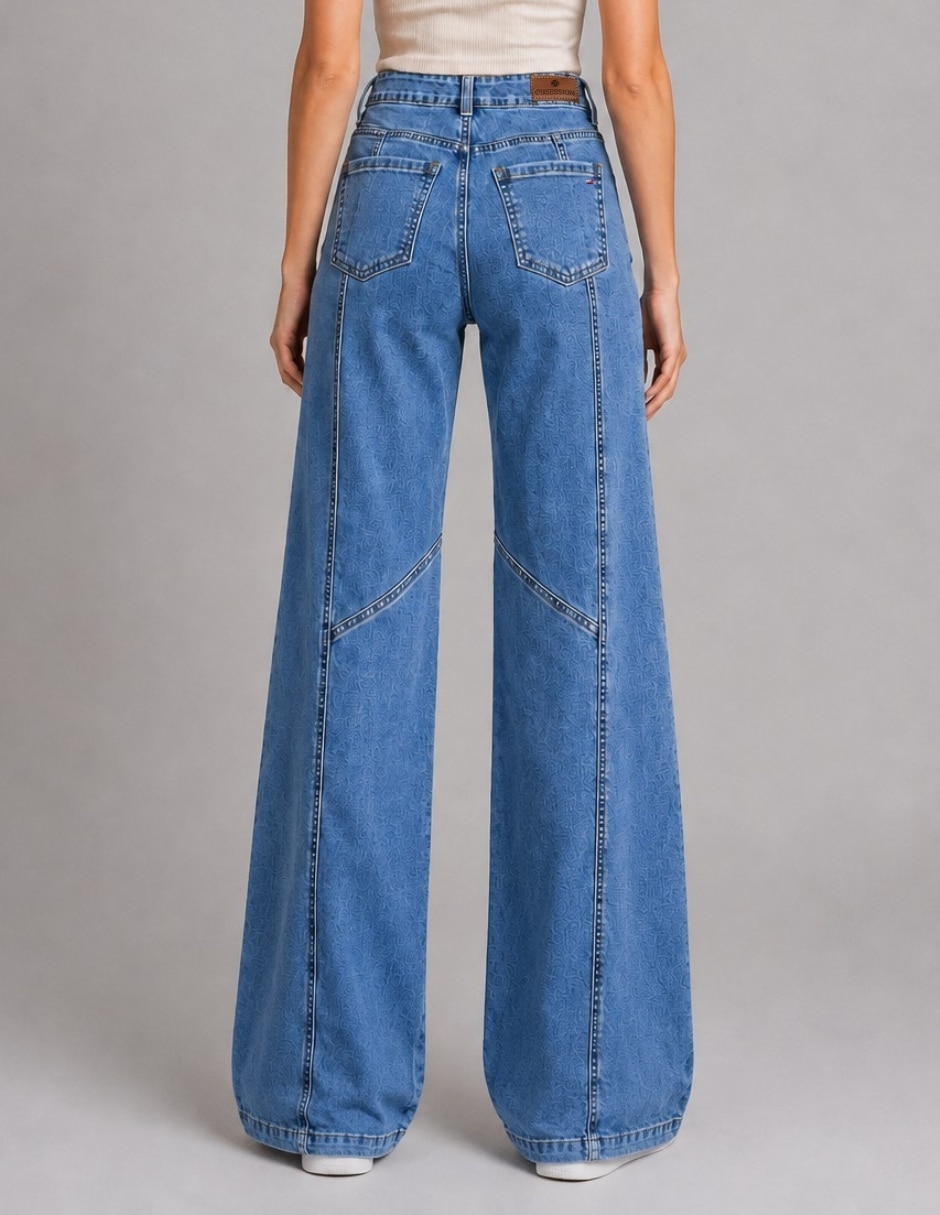 Jeans regular wide leg cintura alta para mujer 3