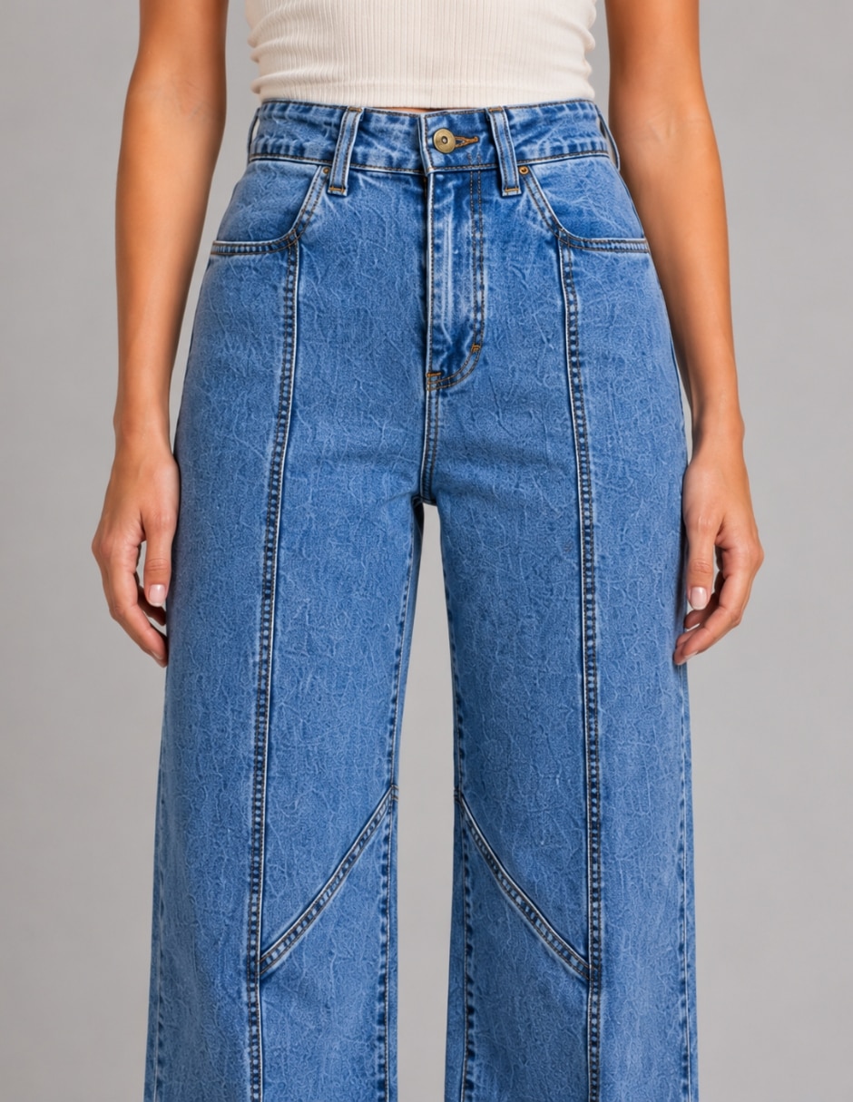 Jeans regular wide leg cintura alta para mujer 4