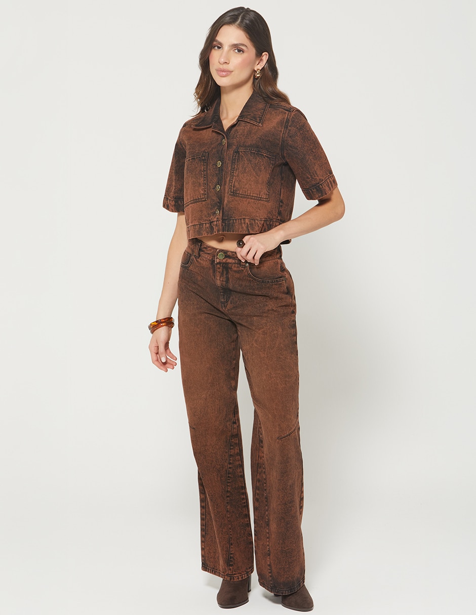 Jeans regular wide leg cintura Studio F para mujer