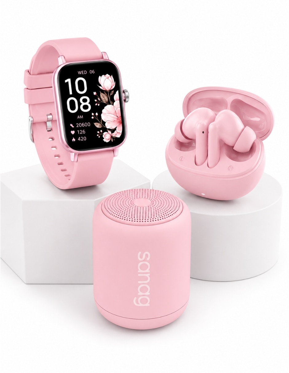 Audífonos True Wireless G-Tide L42 con Smartwatch FM13 rosa y bocina Sanag X6S Inalámbrico con cancelación de ruido