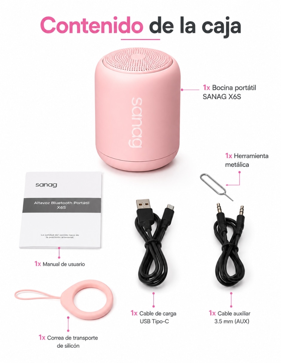 Audífonos True Wireless G-Tide L42 con Smartwatch FM13 rosa y bocina Sanag X6S Inalámbrico con cancelación de ruido