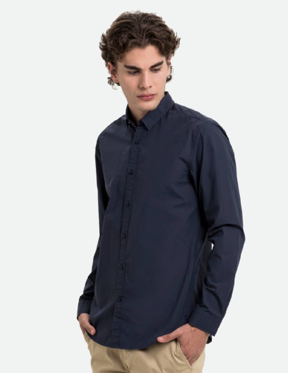 Camisa casual de algodón manga larga para hombre