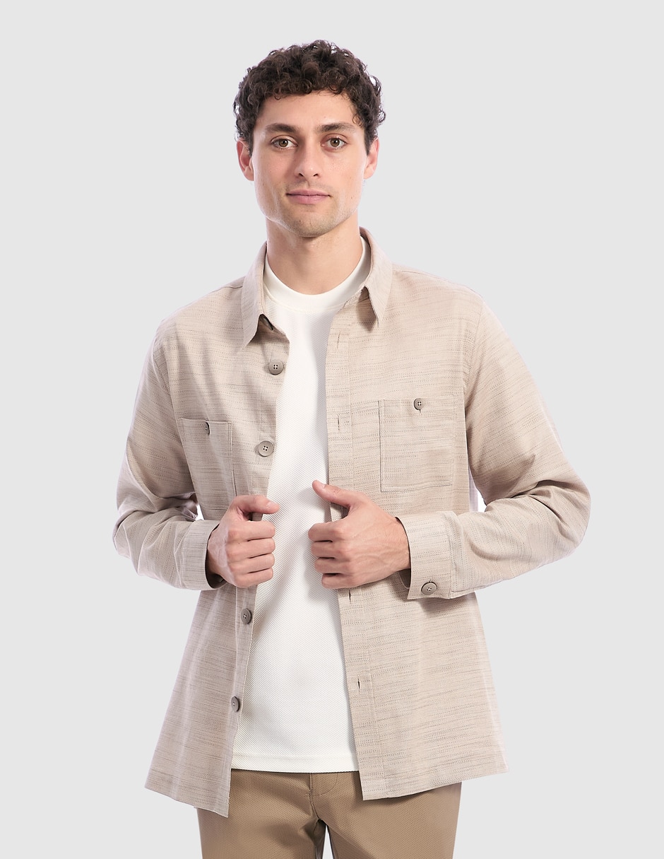 Sobrecamisa casual de algodón manga larga para hombre Sobrecamisa casual de algodón manga larga para hombre