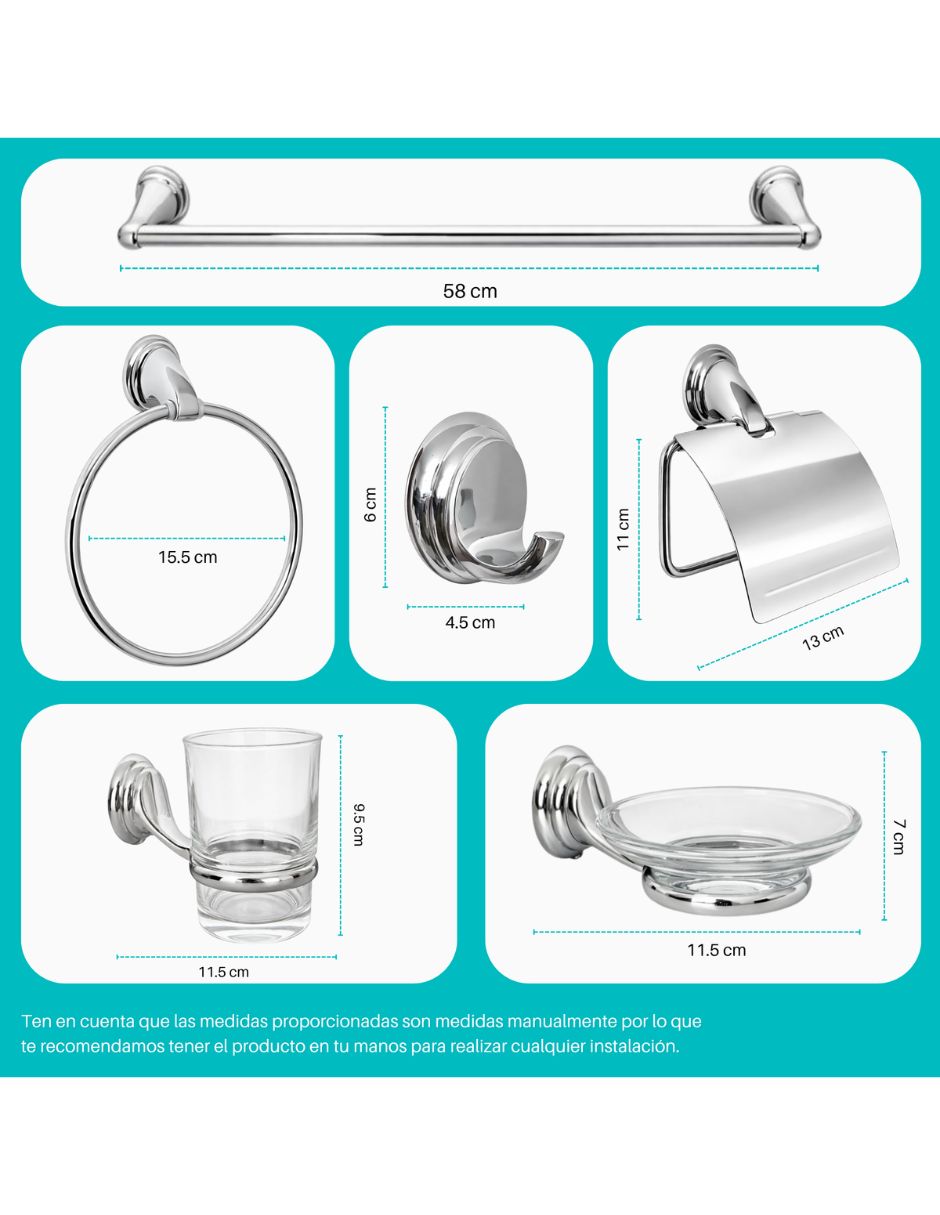 Juego de accesorios para baño de acero inoxidable 6 piezas 6