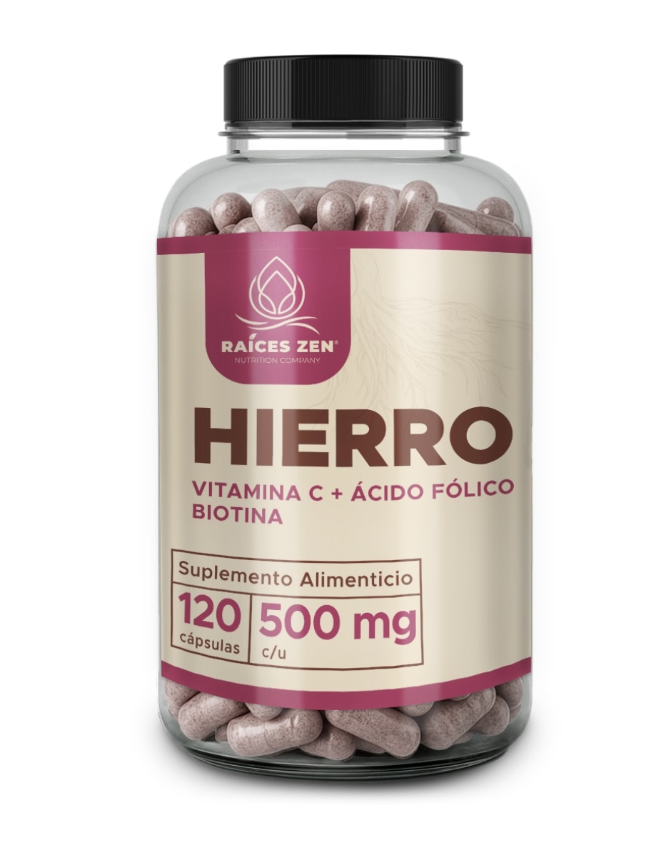 Hierro vitamina C + Ácido Fólico y Biotina Raíces Zen 120 Cápsulas