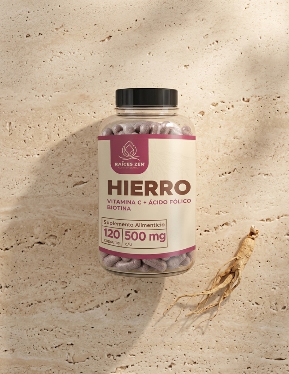 Hierro vitamina C + Ácido Fólico y Biotina Raíces Zen 120 Cápsulas