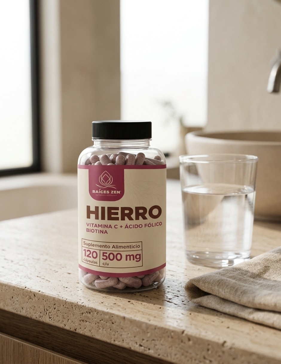 Hierro vitamina C + Ácido Fólico y Biotina Raíces Zen 120 Cápsulas
